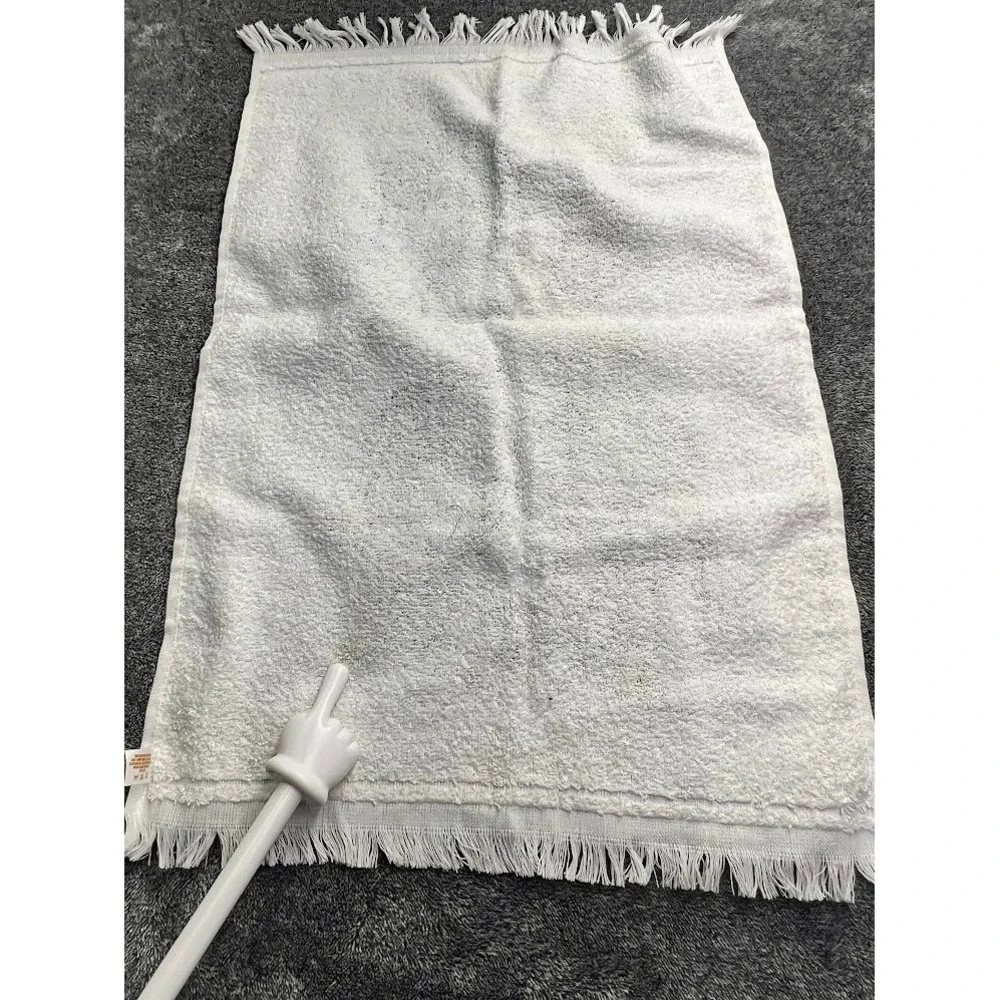 Vintage Cannon Floral Hand Towel Blue Brown White Fringe 70s Retro Made in USA